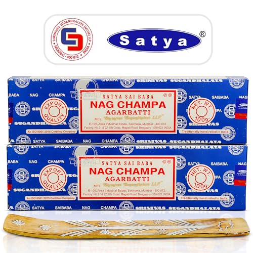 Satya Nag Champa Incense Sticks 100 gmx 2 Pack (200 GMS), Satya Insenses with Raajsee Incence Holder Bundle, Nag Champa Natural Insence - style: NAGCHAMPA 200GM