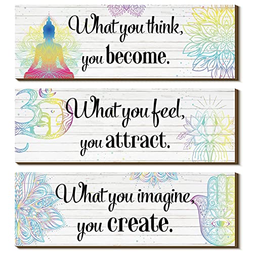 Yerliker 3 Pcs Buddha Wall Art Meditation Decor Zen Quote Signs, White - color: What You Think