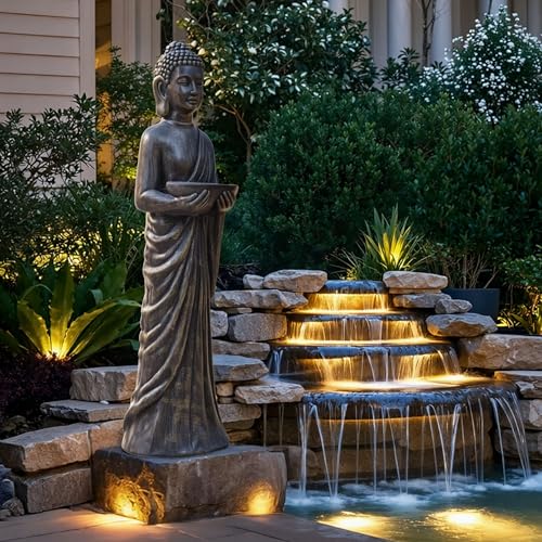 42" Buddha Outdoor Statue, Zen Meditative Figures, Gold-Black Finish - color: Antique Finish-42"