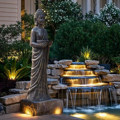 42" Buddha Outdoor Statue, Zen Meditative Figures, Gold-Black Finish - color: Antique Finish-42"