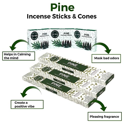 Pine Incense Sticks & Incense Cones Combo Pack - 60 Insence-Sticks + 30 Insence Cones - Inscense - Incense Cones Scented - Insents - color: Pine