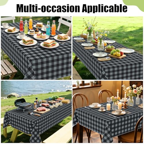 Smiry Picnic Table Cloth, Vinyl Tablecloths with Flannel Backing, 60"x84" - color: Black & Grey, size: 84" x 60" (Rectangular)