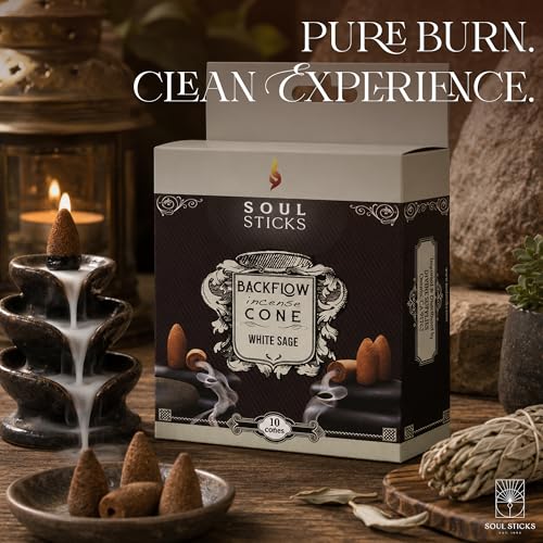 Soul Sticks Backflow Incense Cones – 40 PCS Sage, Palo Santo & Dragon's Blood Scents | Handmade White Smoke Cones for Waterfall Burner | Energy Cleansing Gift Set (White Sage) - color: White Sage