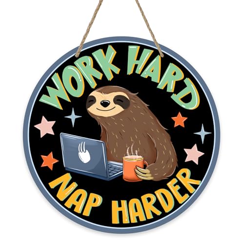 Work Hard Nap Harder Sloth Front Door Sign, Lazy Animal Sarcastic - color: Work Hard