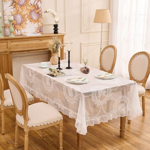 White Lace Tablecloth, Vintage Rectangular Table Cloth 55”x40” - color: White, size: 55" x 40" (Rectangular)