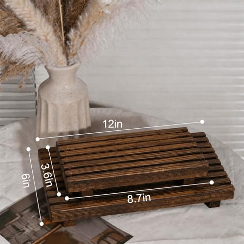 Klunk Waterproof Wood Risers Set of 3 (1 Long12 + 2 Small 6"), Rustic Countertop Organizer Display Stands for Bathroom Vanity, Perfume & Skincare, Kitchen Spice Rack Riser, Farmhouse Decor - size: 12" × 6"