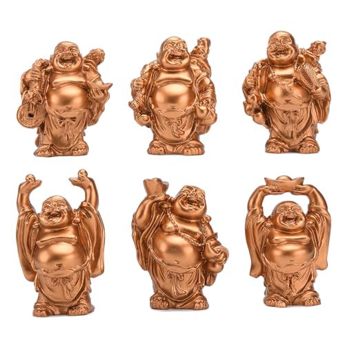 6Pcs 2.5'' Gold Resin Laughing Buddha Figurines, Tabletop Lucky Decor - color: 2.5'' Gold