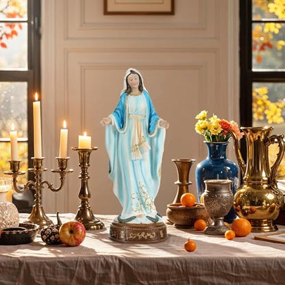 12-Inch Virgin Mary Statue, Catholic Our Lady of Grace - color: White+blue