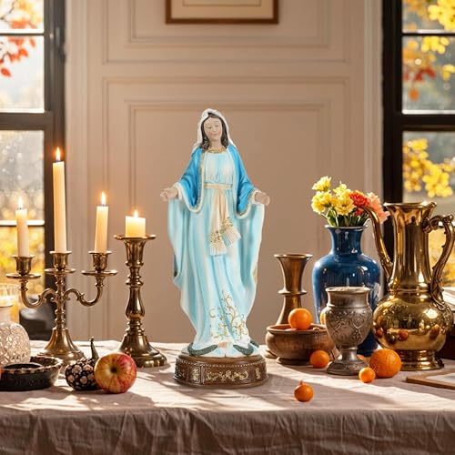 12-Inch Virgin Mary Statue, Catholic Our Lady of Grace - color: White+blue