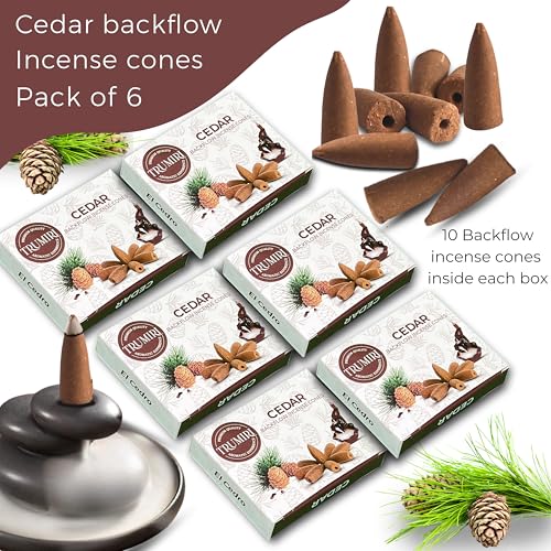 Cedar Backflow Incense Cones - 60 Total, Six Packs of 10, Waterfall Effect - color: Cedar, size: Pack of 6 (60 Cones)