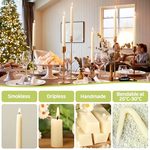White Beeswax Taper Candles,10 Inch,12 Pack, Non-Toxic, Up to 8 Hours - color: White, size: 8in-8pcs