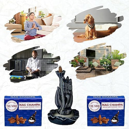 Nag Champa Backflow Incense Cones - Total 60 Incense Cones Waterfall - Six Packs of 10 Incense Backflow Cones - Waterfall Inscent Cones - Incense Waterfall Cones - color: Nag Champa, size: Pack of 6 (60 Cones)