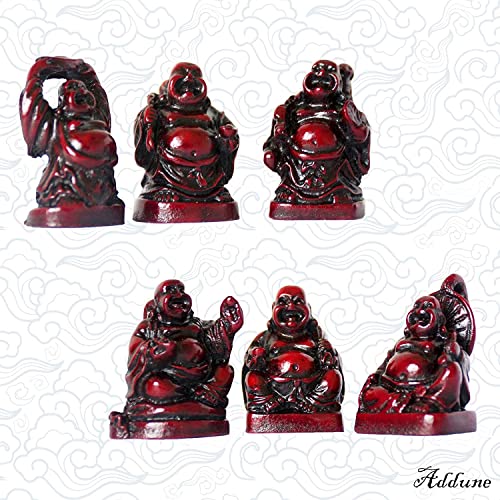 Set of 6 Chinese Laughing Lucky Buddha Statues Resin Happy Buddha Figurines Feng Shui for Luck Wealth Good Gift and Collection (1'', Dark red) - color: Dark Red, style: 1''