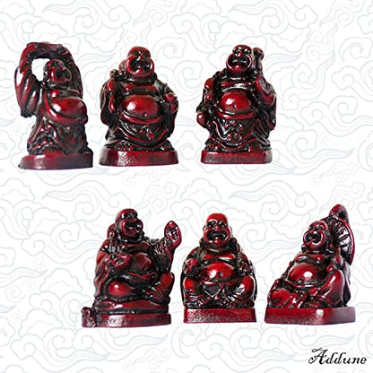 Set of 6 Chinese Laughing Lucky Buddha Statues Resin Happy Buddha Figurines Feng Shui for Luck Wealth Good Gift and Collection (1'', Dark red) - color: Dark Red, style: 1''