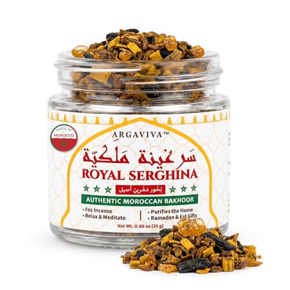 Moroccan Serghina Bakhoor Incense and Oud Incense with Oud Wood Resin from Fez Arabic Natural Home Fragrance Calming Aroma Charcoal Or Burner Use 0.88 Oz