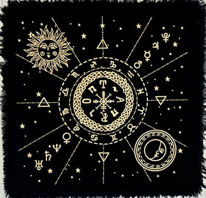 INDIAN CRAFT CASTLE Altar Cloth Tarot Cards Table Napkins Witchcraft Supplies Tablecloth Square Alter Pagan Spiritual Celestial Deck Cloth with Fringes 12 Constellation Gold 18 x 18 Inches - color: 12 Constellation Gold, size: 18" x 18" (Square)