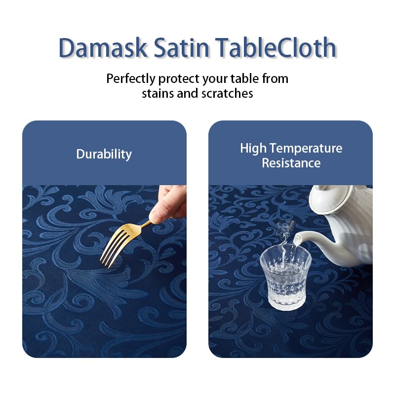 Wave Scroll Damask Jacquard Rectangle Deep Sea Blue Tablecloth 60" 120"，Wipeable Table Cover for Dining Table, Buffet Parties and Camping - color: Deep Sea Blue, size: 60" x 120" (Rectangle)