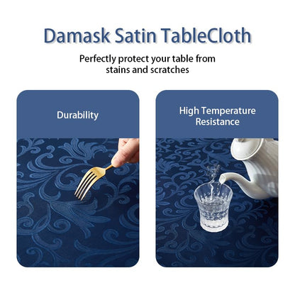 Wave Scroll Damask Jacquard Rectangle Deep Sea Blue Tablecloth 60" 120"，Wipeable Table Cover for Dining Table, Buffet Parties and Camping - color: Deep Sea Blue, size: 60" x 120" (Rectangle)