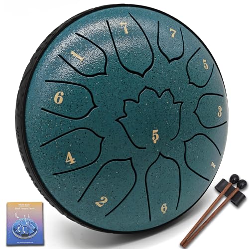 6.5-Inch 11-Note Steel Tongue Drum, Rain Drum for Outside and Garden, Musical Gift for Family and Friends, Great for Music Learning, Yoga and Meditation - color: Forest Green, size: 6.5 Inch 11 Notes