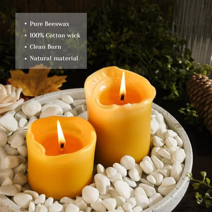 3 inch Thick Natural Yellow Beeswax Pillar Candles, 6 inch Tall - 3 Pack - size: 3x6 inch