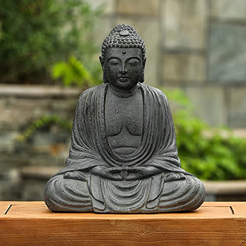 LuxenHome Buddha Statue Outdoor & Indoor, 17" Fiber Stone Meditating Buddha - color: 17" Gray