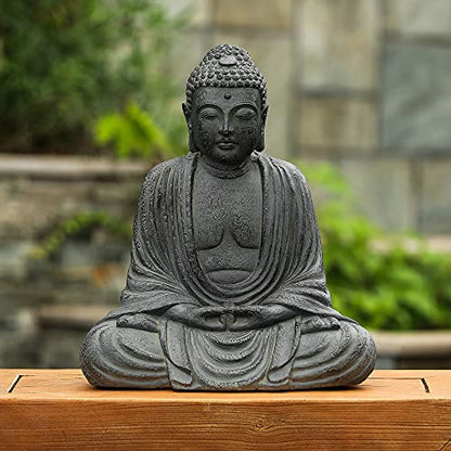 LuxenHome Buddha Statue Outdoor & Indoor, 17" Fiber Stone Meditating Buddha - color: 17" Gray