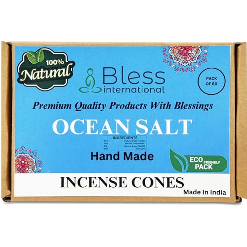 Bless International Ocean-Salt 100%-Natural-Incense-Cones Handmade-Hand-Dipped Organic-Chemicals-Free for-Purification-Relaxation-Positivity-Yoga-Meditation The-Best-scents (60 Count) - color: Ocean-salt, size: Pack Of 60 Cones