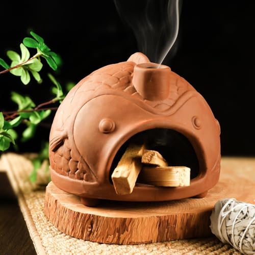 MOUGIGI Large Fish-Shaped Terracotta Palo Santo Holder-Cone Burner - color: Terracotta