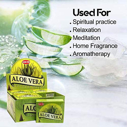 Aloe Vera - Case of 12 Boxes, 10 Cones Each - HEM Incense From India