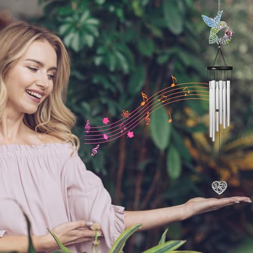 Outdoors Hummingbird Wind Chimes Sympathy Memorial for Loss of Loved One - Soothing Melodic Tones Aluminum Chime Great as a Gift for Your Patio Porch Garden and Backyard (Hummingbird,Heart) - size: 24.1" Hummingbird Heart