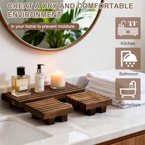 Klunk Wooden Risers, Wood Bathroom Tray & Kitchen Counter Riser, Set of 3 - size: 8.7" × 3.6"