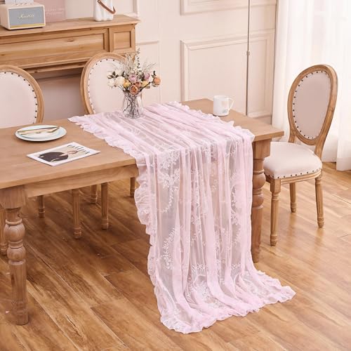 Pink Lace Tablecloth Floral Rectangular Table Cloth 95”x55” - color: Pink, size: 95" x 55" (Rectangular)