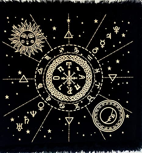 INDIAN CRAFT CASTLE Altar Cloth Tarot Cards Table Napkins Witchcraft Supplies Tablecloth Square Alter Pagan Spiritual Celestial Deck Cloth with Fringes 12 Constellation Gold 18 x 18 Inches - color: 12 Constellation Gold, size: 18" x 18" (Square)