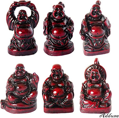 Set of 6 Chinese Laughing Lucky Buddha Statues Resin Happy Buddha Figurines Feng Shui for Luck Wealth Good Gift and Collection (1'', Dark red) - color: Dark Red, style: 1''