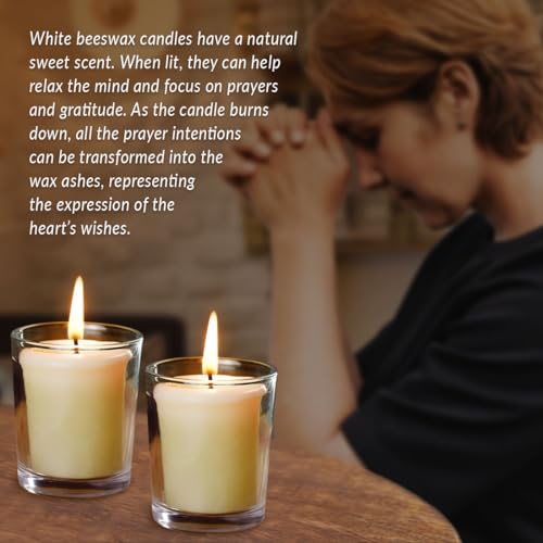 16PCS Beeswax Votive Candles, Cream White, 12H Burn, Prayer & Memorial - color: White