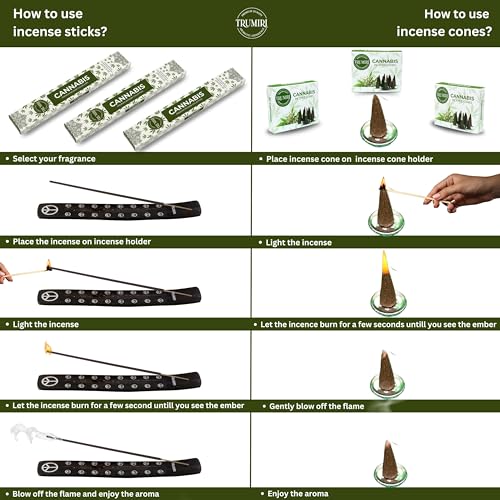 Cannabis Scented Incense Sticks & Incense Cones Combo Pack - 60 Insence-Sticks + 30 Insence Cones - Inscense - Incense Cones Scented - Insents - color: Cannabis
