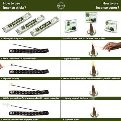 Cannabis Scented Incense Sticks & Incense Cones Combo Pack - 60 Insence-Sticks + 30 Insence Cones - Inscense - Incense Cones Scented - Insents - color: Cannabis
