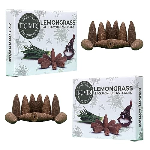 TRUMIRI Lemongrass Backflow Incense - Dual Pack of 10 Cones - Waterfall Effect - color: Lemongrass, size: Pack of 2 (20 Cones)