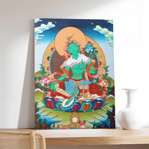 Mother Goddess Green Tara Tibetan Thangka Canvas Poster Wall Art Prints Room Aesthetic Murals Bedroom And Living Decorations Unframe 16x24inch - size: Unframe 16x24inch