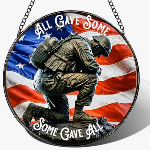 Stained Glass Window Hanging Suncatcher, Patriotic Soldier Memorial Gifts - color: Patriotic Soldier
