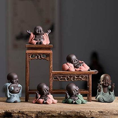 Kingzhuo Ceramic Tiny Cute Buddha Statue Monk Figurine Creative Baby Buddha Crafts Adorable Ornaments Classic Delicate Ceramic Arts and Crafts Small (7 x 10 CM) (Green)