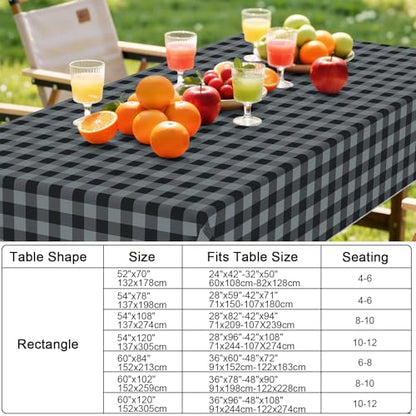 Smiry Picnic Table Cloth, Vinyl Tablecloths with Flannel Backing, 52"x70" - color: Black & Grey, size: 70" x 52" (Rectangular)