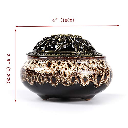 Incense Burner with Calabash Incense Stick Holder - Porcelain Charcoal Censer for Use with Resin Granular Powder Cone or Coil Incense (Fambe Gray) - color: Fambe Gray