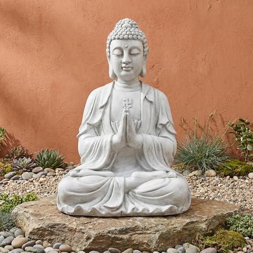 Sculptures Buddha Statue, Garden Statues 23.6 Inch Tall, Large Magnesium Oxide Praying Buddha Sculpture Indoor & Outdoor, Spiritual Statue for Home Decor Yard Porch Patio, White - color: White