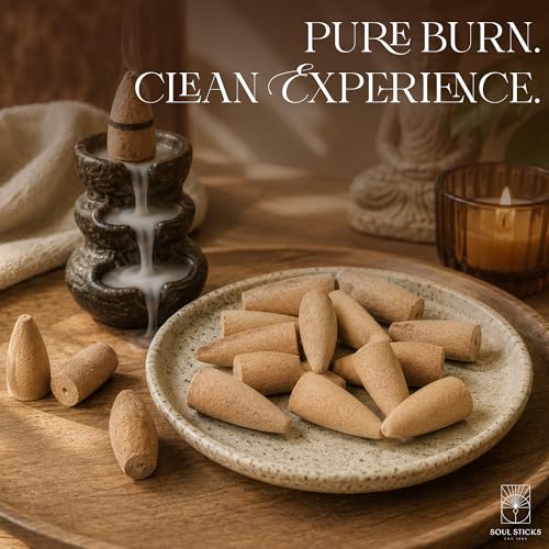 Soul Sticks Backflow Incense Cones – 40 PCS Organic Handmade Cones for Waterfall Burner | 4 Pack Long Lasting Aromatic Scents | Thick White Smoke Incense for Meditation, Spiritual Gift (Cinnamon) - color: Cinnamon