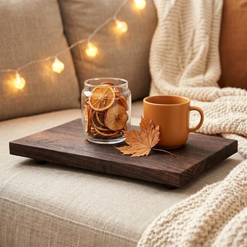 Large Wood Riser Tray - 12 x 7 Inch Farmhouse Wood Pedestal Stand for Kitchen Counter Decor, Soap Tray for Kitchen Sink, Bathroom & Vanity Display for Plants, Candles, Bottles (Dark Brown)