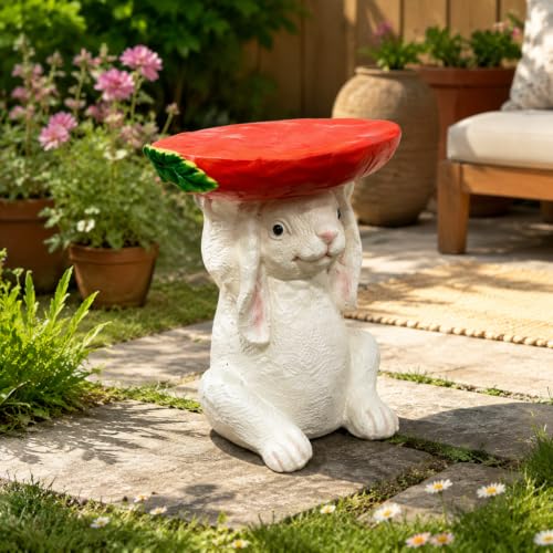 13.39" Bunny Side Table Garden Statue, Cute Rabbit Figurine with Carrot Top Tray, Resin Animal Plant Stand for Indoor Outdoor Patio, Lawn, Porch, Backyard & Home Decor - color: Bunny Side Table