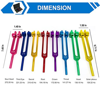 Chakra Tuning Forks Set for Healing, 7 Chakra+1 Soul Purpose Weighted Tuning Forks with Exquisite Aluminum Gift Box, Multicolour,(126.22 Hz, 136.1 Hz, 141.27 Hz, 172.06 Hz etc) - color: Chakra Multicolour