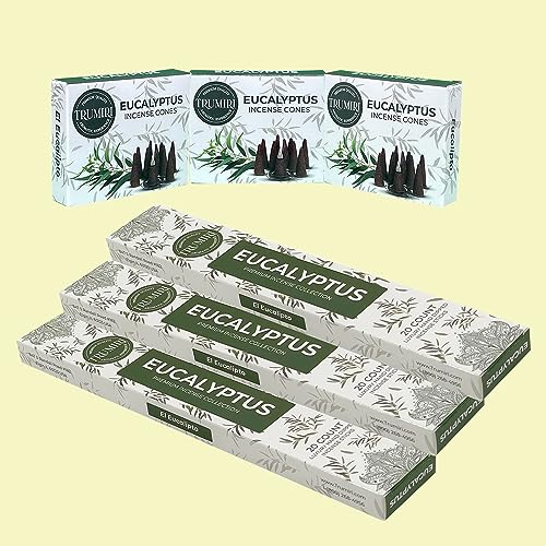 Eucalyptus Incense Sticks & Incense Cones Combo Pack - 60 Insence-Sticks + 30 Insence Cones - Inscense - Incense Cones Scented - Insents - color: Eucalyptus