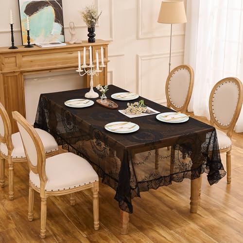 Black Lace Tablecloth Vintage Table Cloth(Black,95”x55”,Rectangular) - color: Black, size: 95" x 55" (Rectangular)